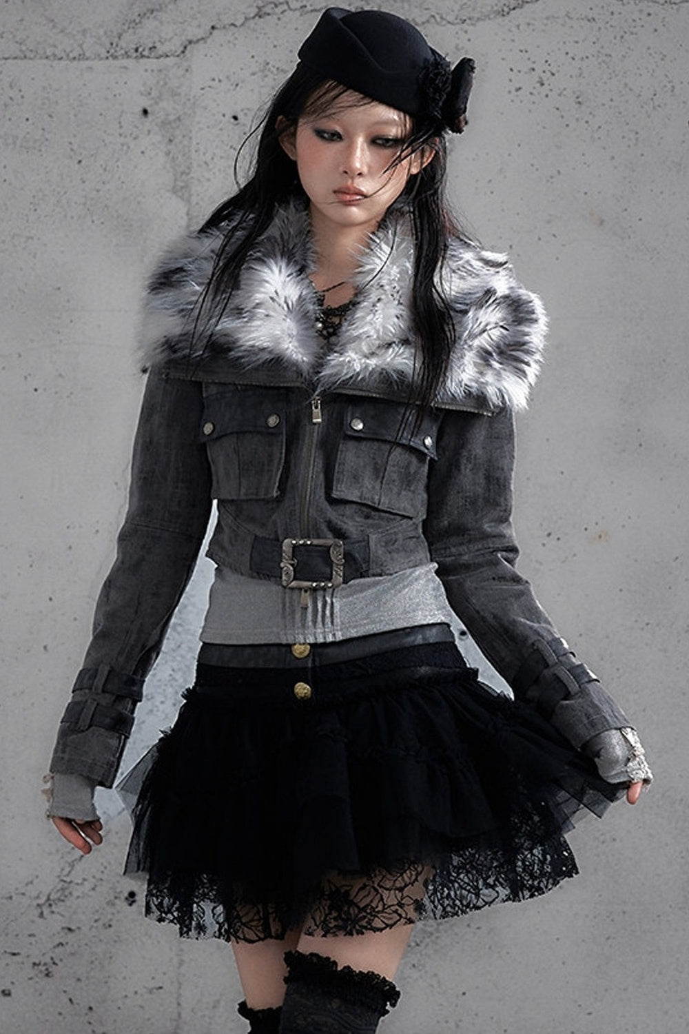 Lace Patchwork Pleated Multi-Layered Puffy Skirt