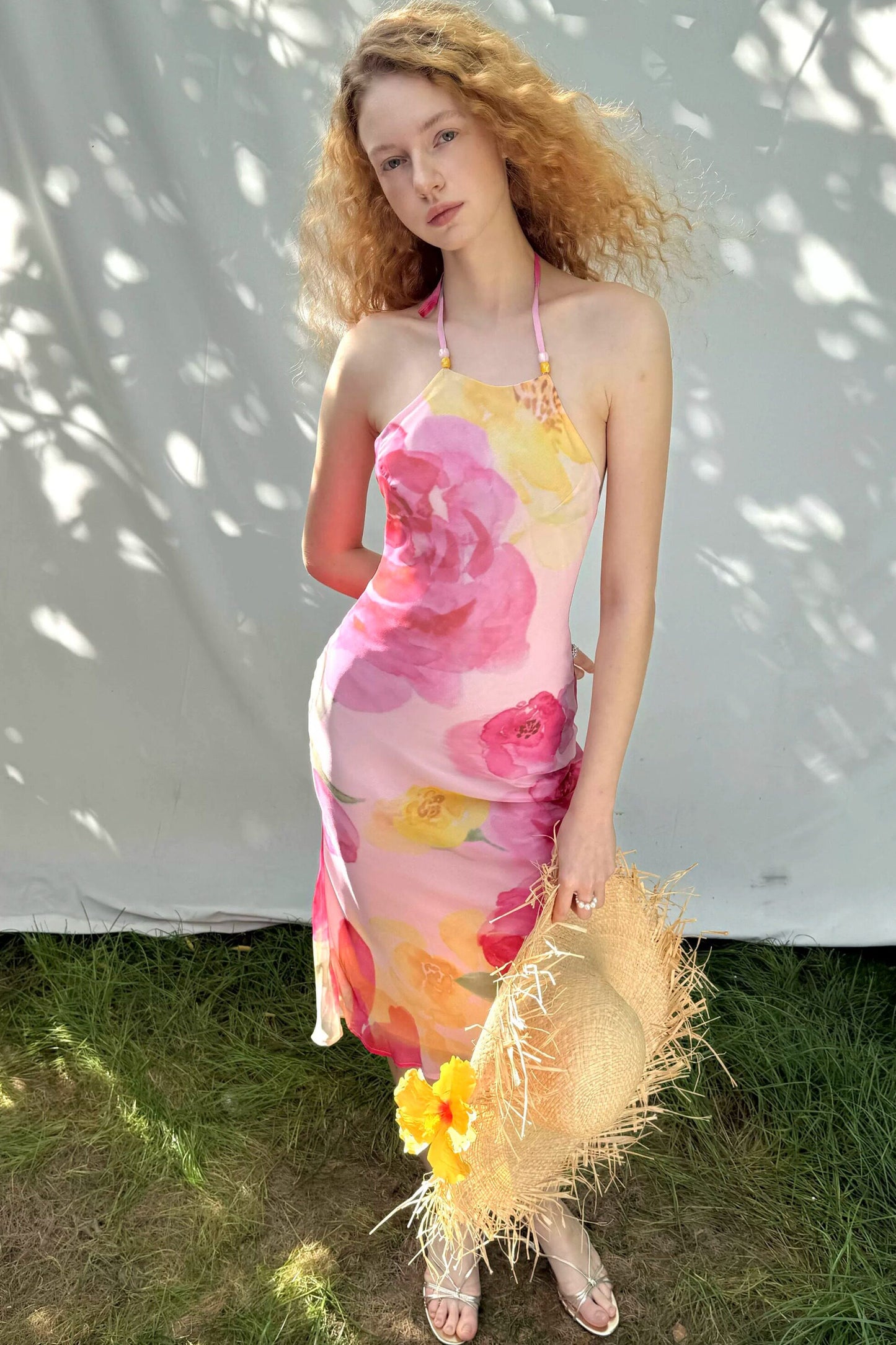 Watercolor Floral Halter Maxi Dress