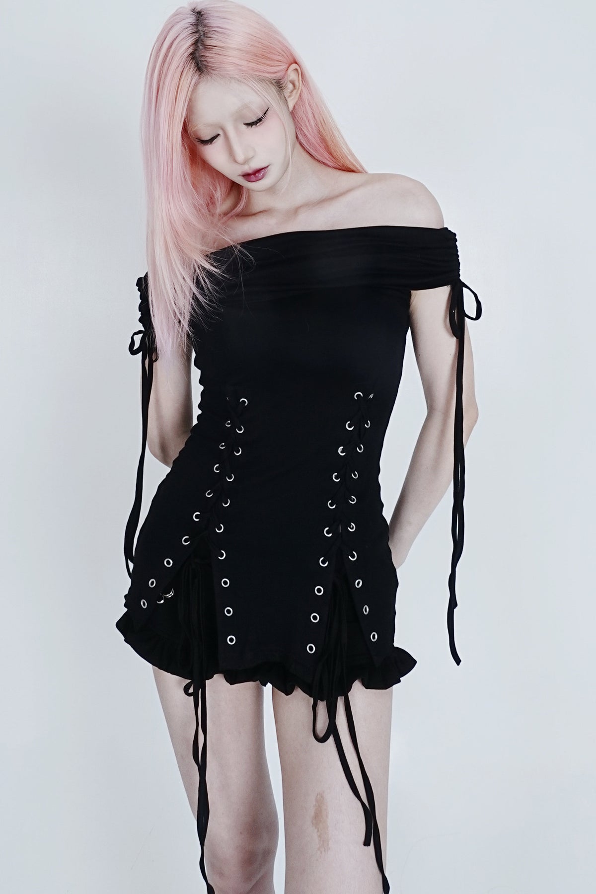 Off-Shoulder Laced Stretch T-Shirt