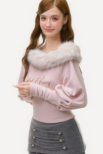 Off-Shoulder Fox Fur Knit Top