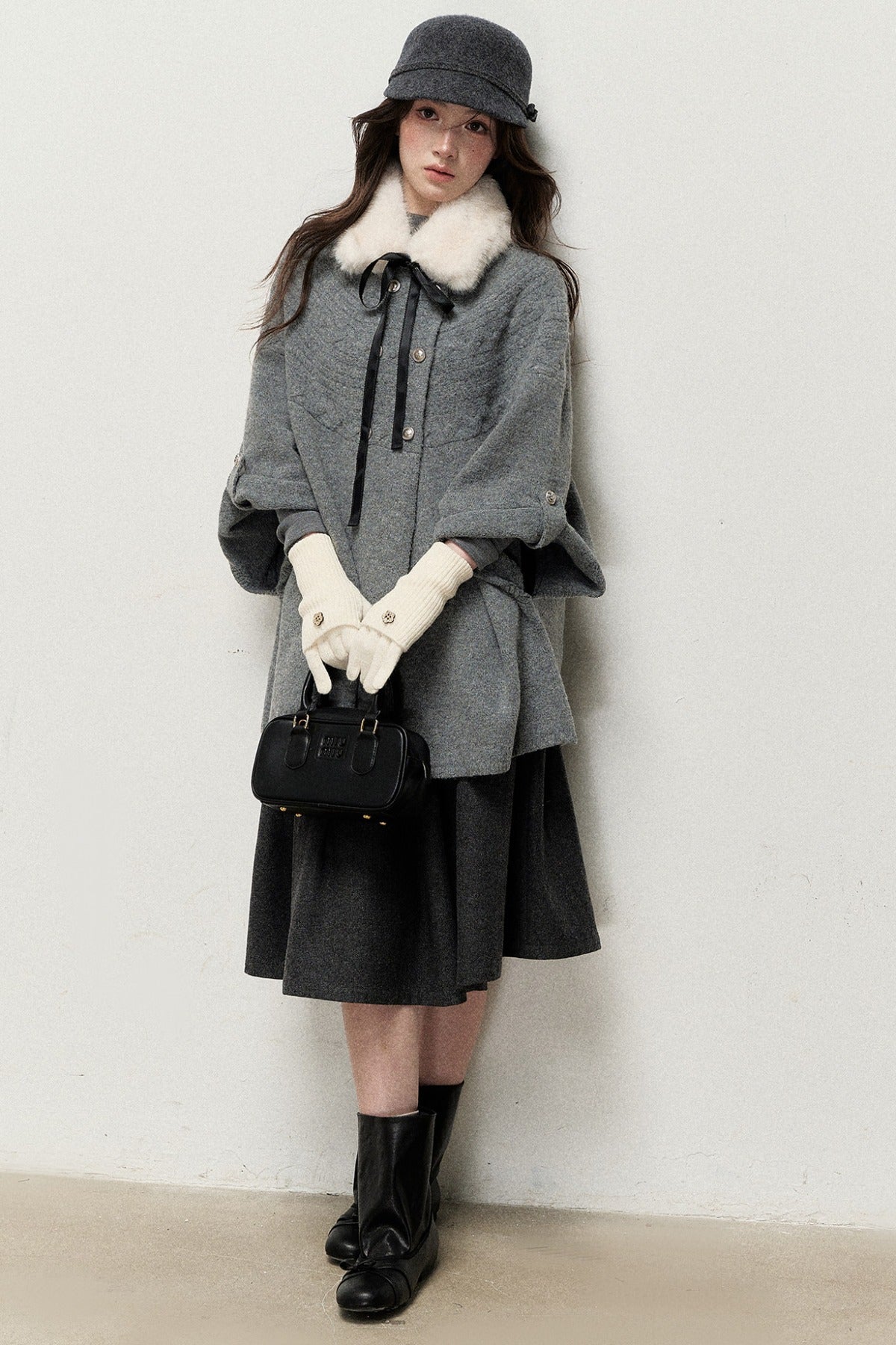Double-Breasted Cape Design Cardigan