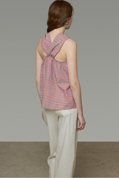 Plaid French Knot Top