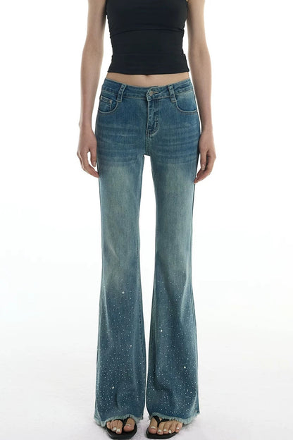 Schlag-Jeanshose mit Strass