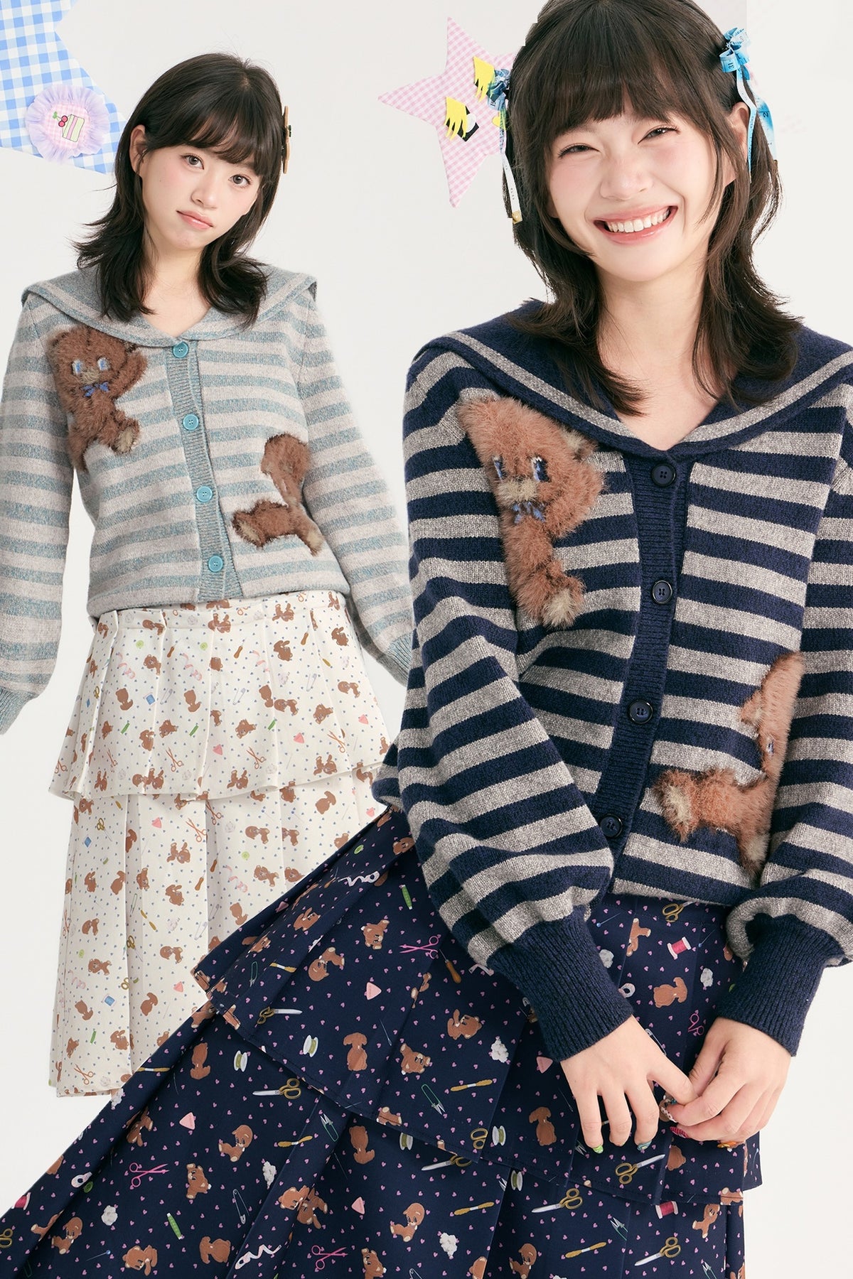 Bear Sailor Collar Chunky Knit Sweater