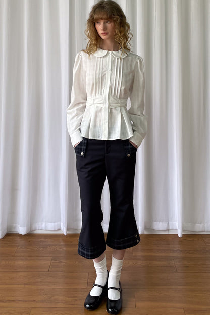 Low-Waisted Plaid Straight-Leg Buttoned Rolled Hem Pants
