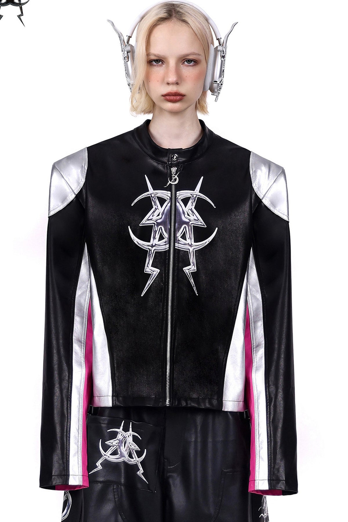 Cyberpunk Leather Shoulder Pad Motorcycle Jacket