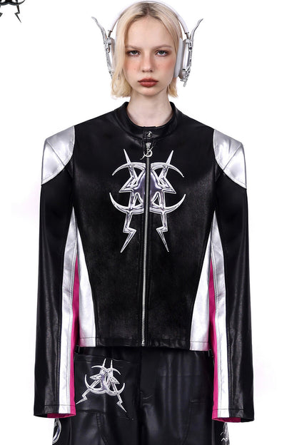 Cyberpunk Leather Shoulder Pad Motorcycle Jacket