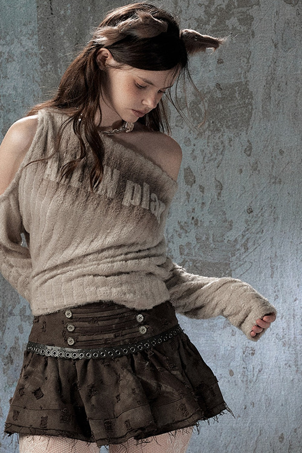 Asymmetrical Off-Shoulder Plush Long Sleeve Top
