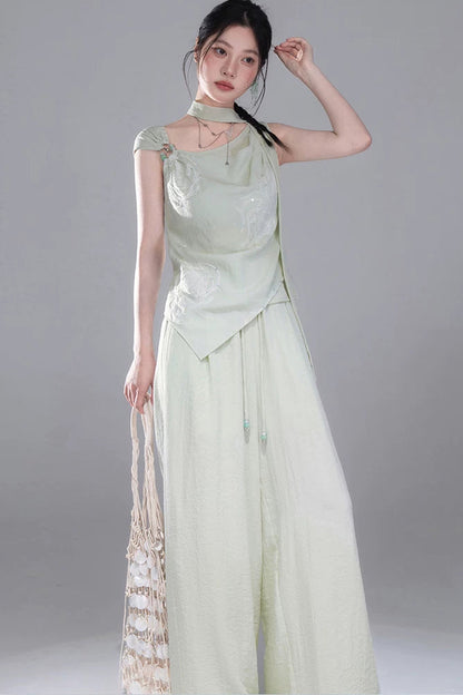 Green Sequin Ribbon Vest Set