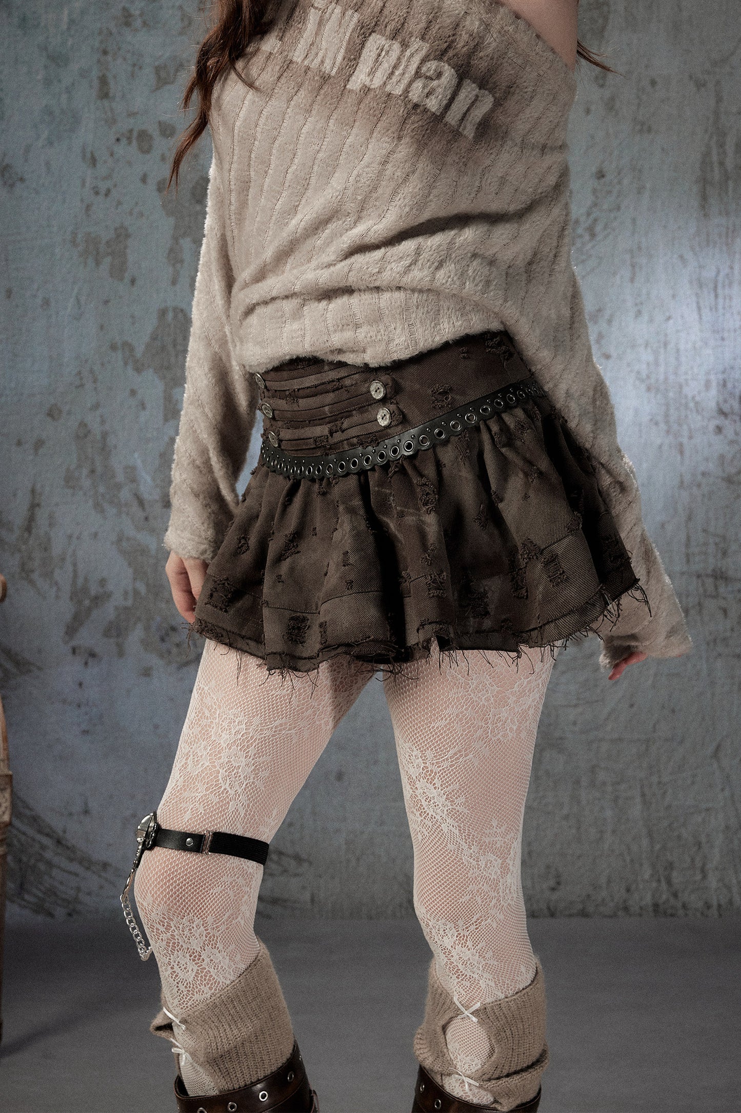 Vintage Distressed High-Waisted Skirt