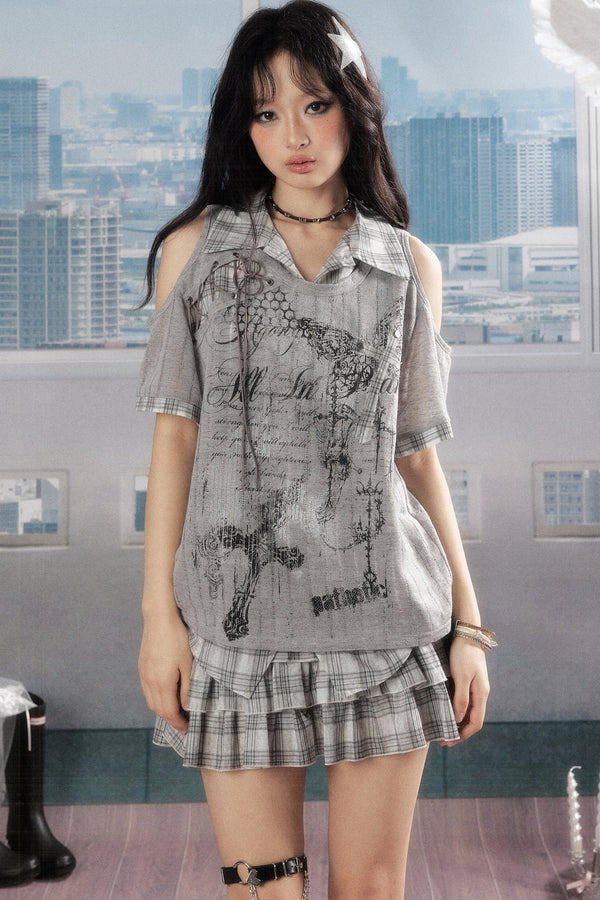 Light Asian Print Short-Sleeved Polo Top