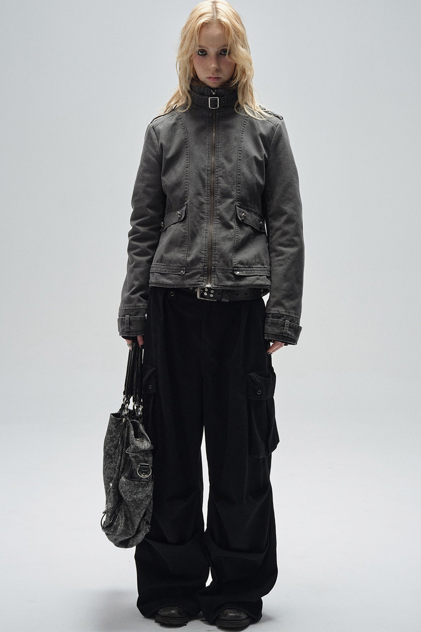 Detachable Fur Collar Punk Jacket