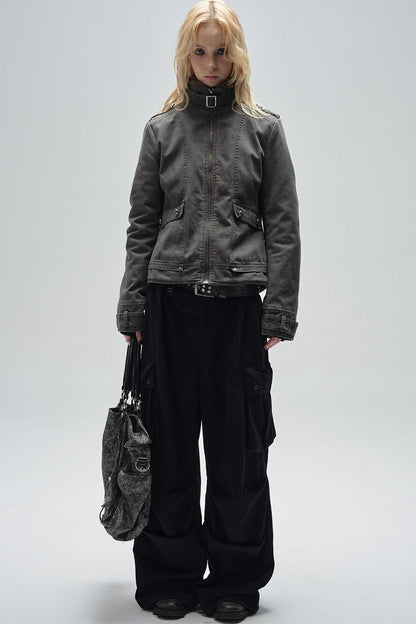 Detachable Fur Collar Punk Jacket