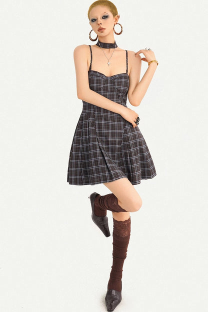 Retro Plaid Camisole Dress