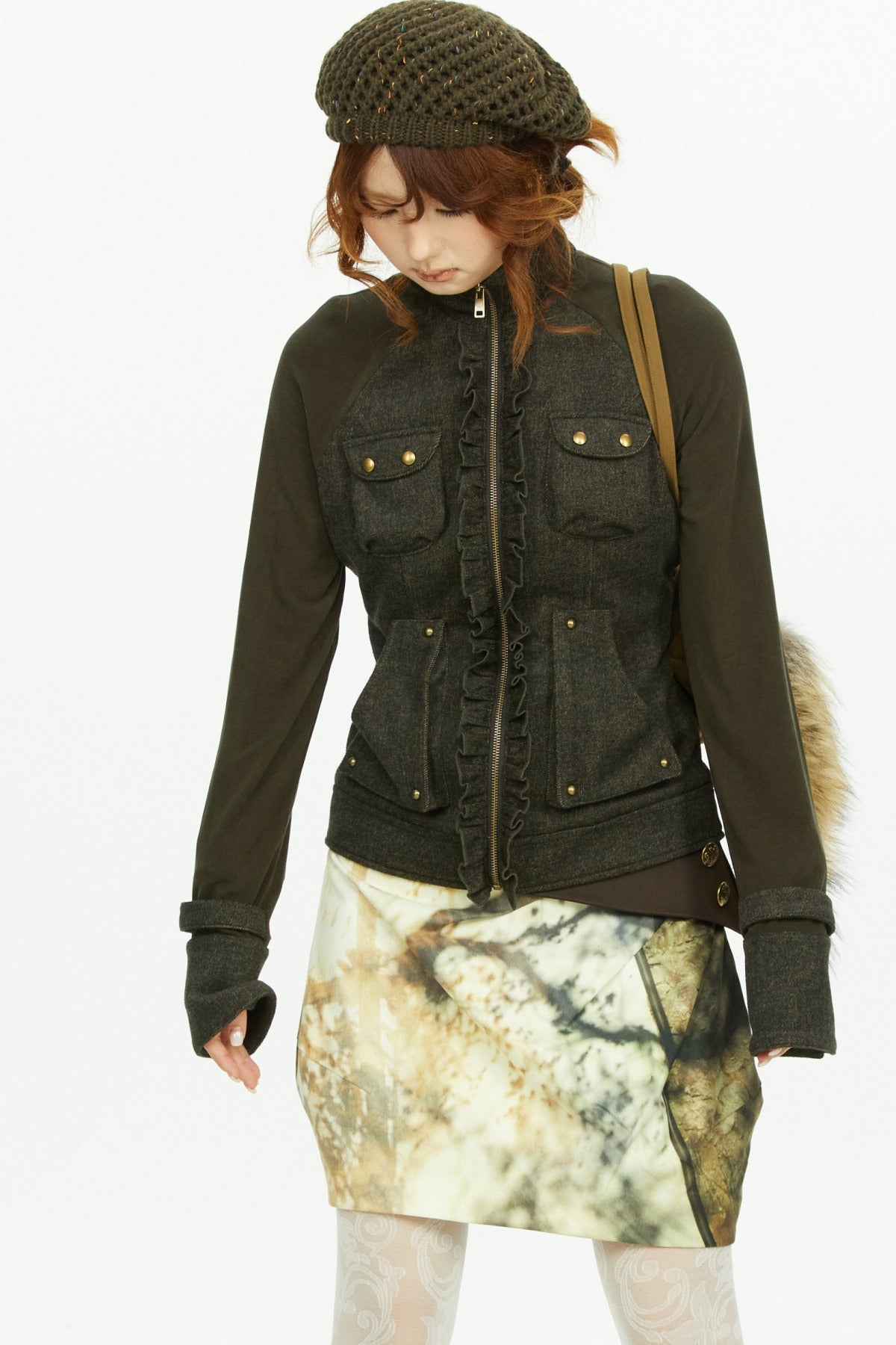 Low-Waist Tree Shadow Print Skirt
