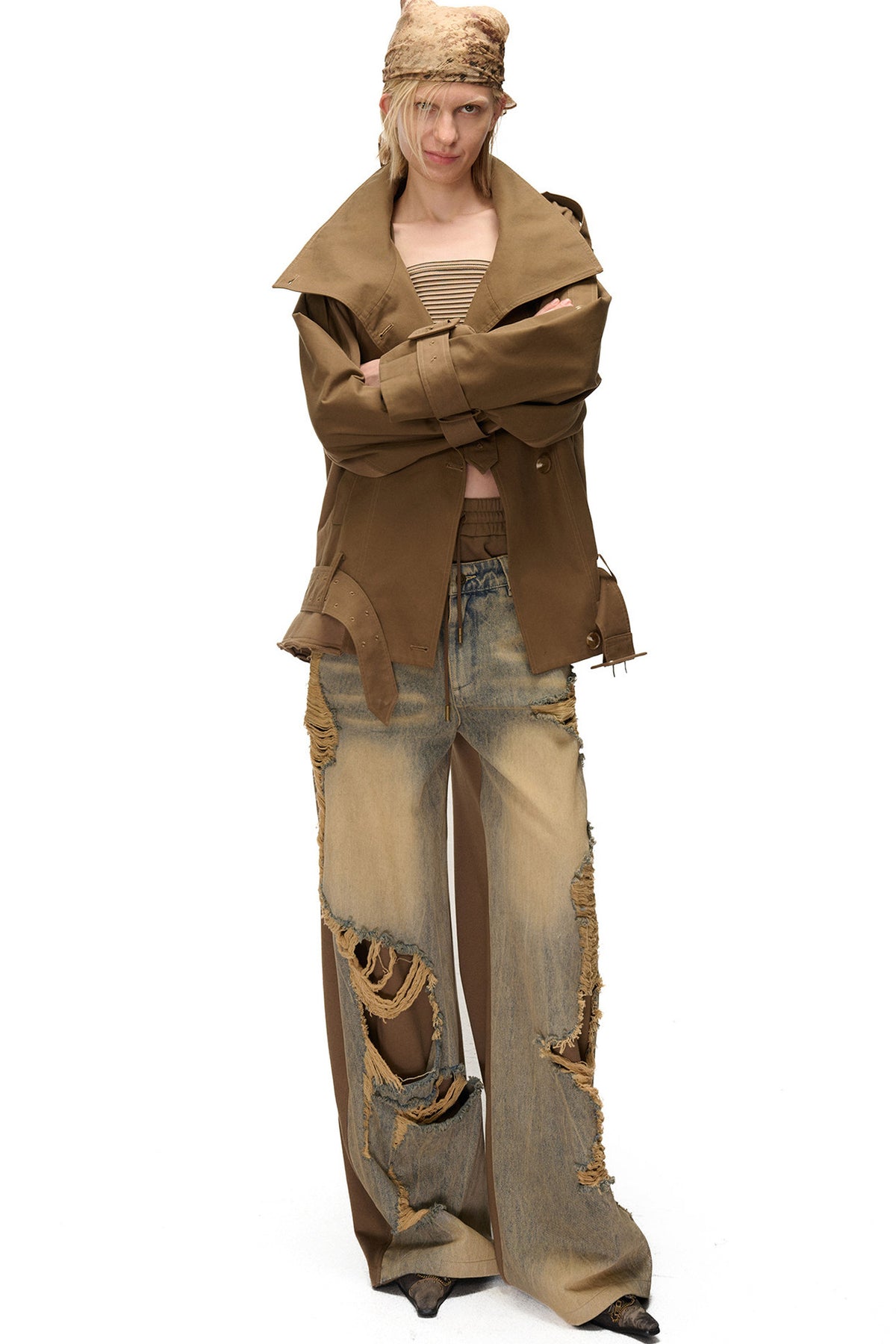 Kurzer Trenchcoat im Patchwork-Stil