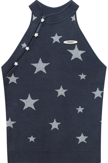 Star Print Halter Knit Top