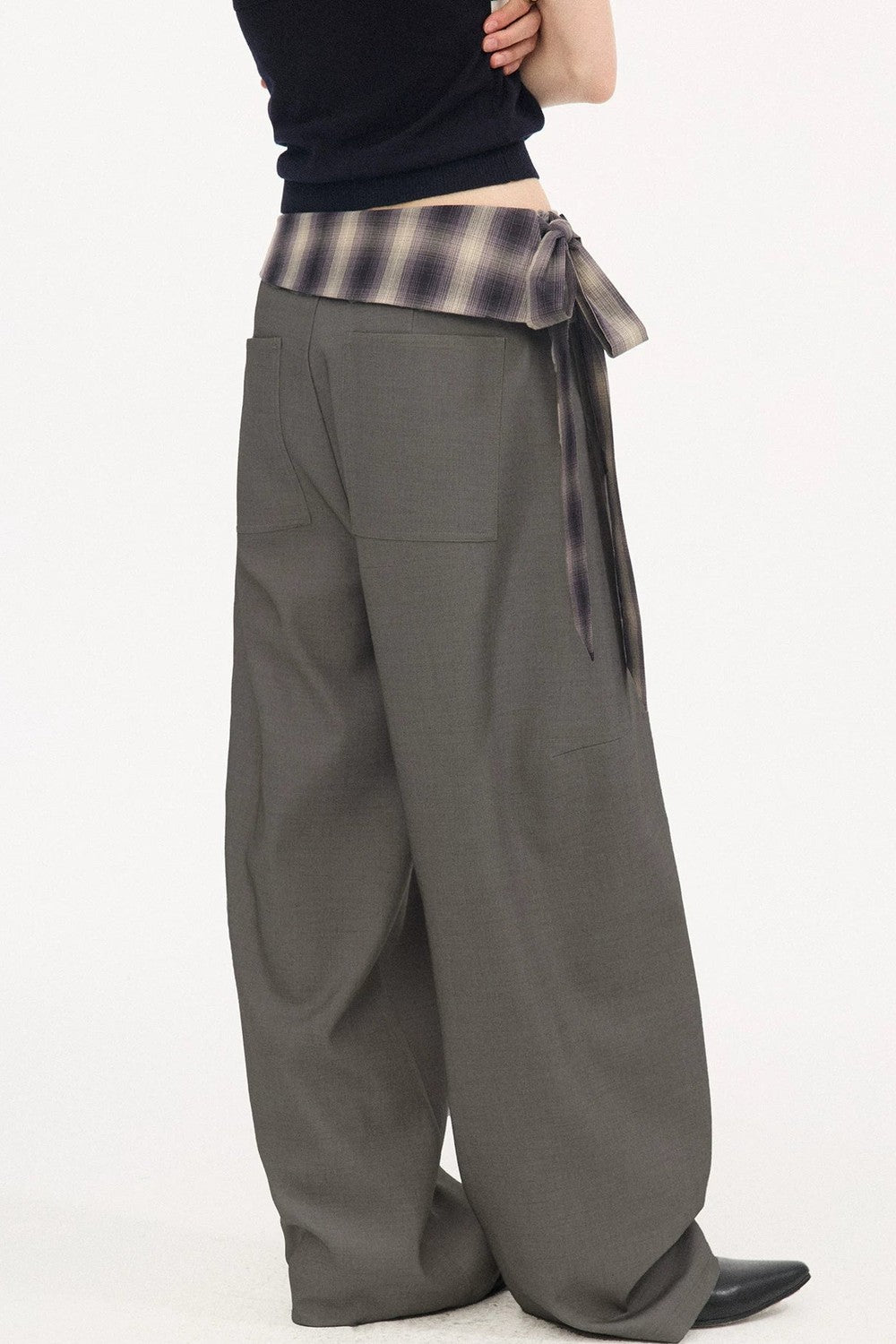 Plaid Drapey Waist-Tie Trousers