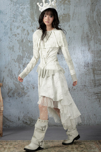Asymmetrical Lapel Long-Sleeve Striped Patchwork Top