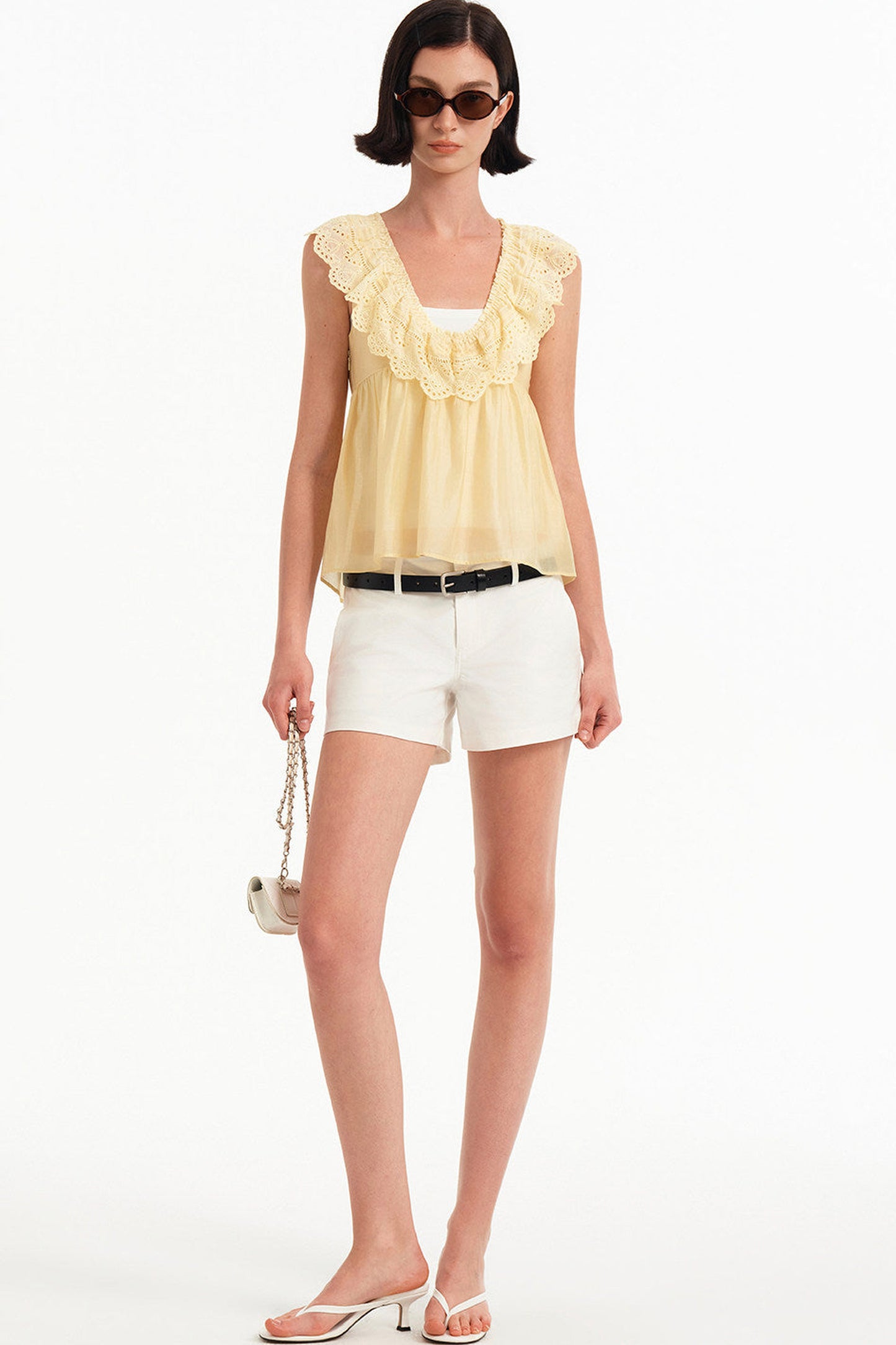 Black and White Twill Shorts