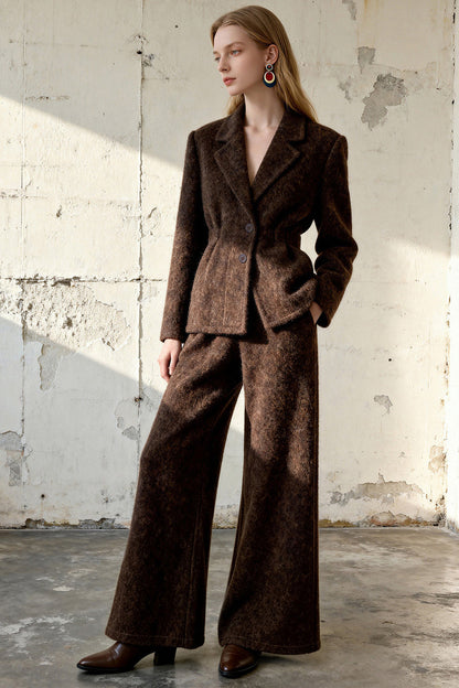 Brown Woolen Coat and Pants Set