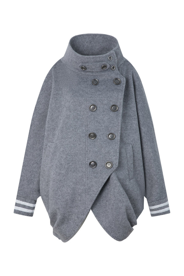 Double-Breasted Loose Woolen Cape