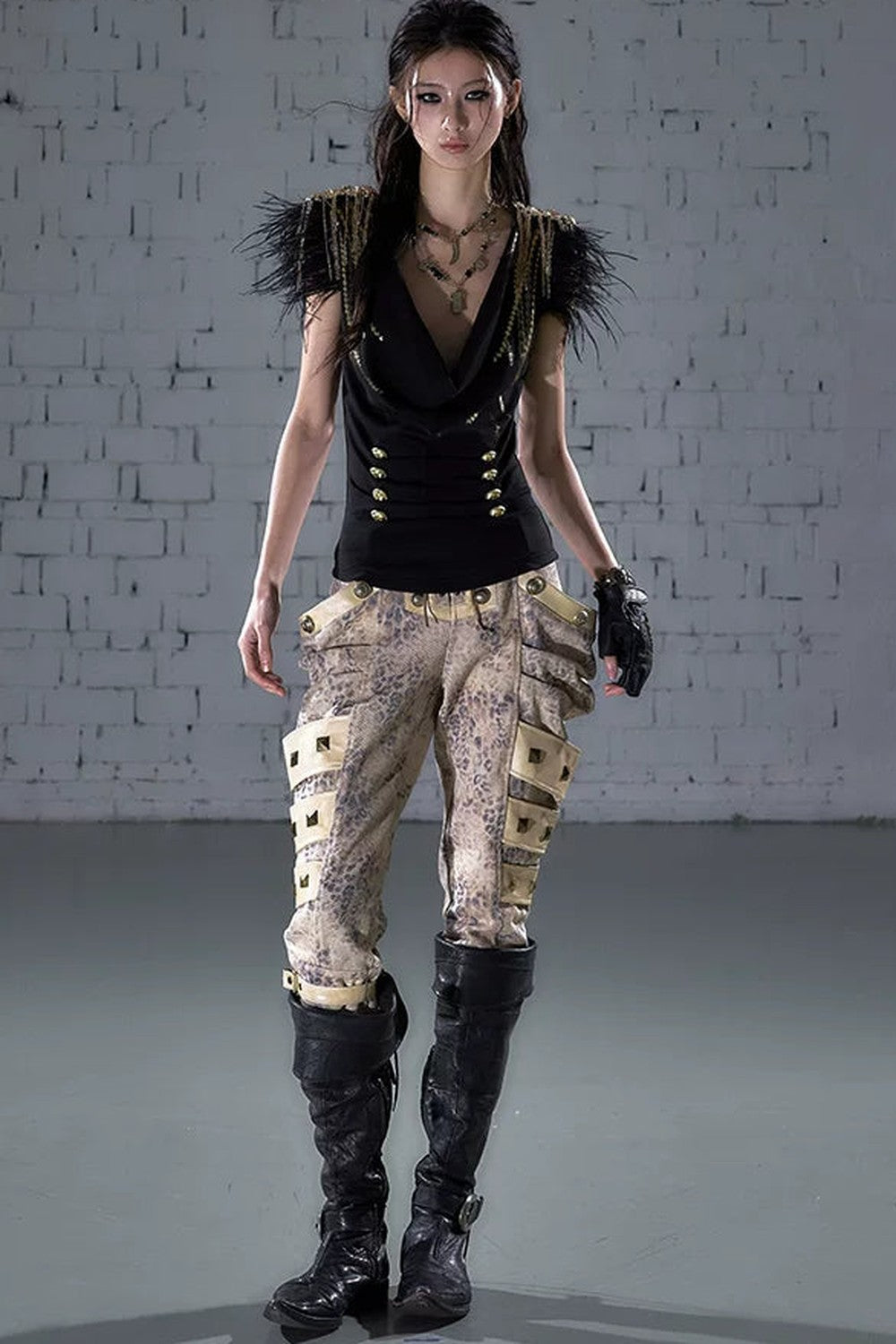 Gold Foil Feather Fringe Vest