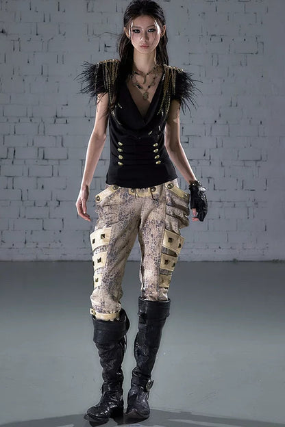 Gold Foil Feather Fringe Vest