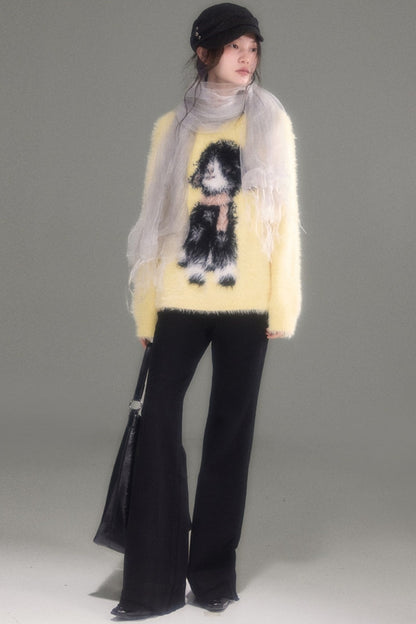 Eared Lamb Faux Mink Pullover Sweater