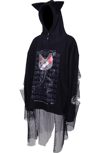 Cat Ear Layered Mesh Hooded Sweatshirt