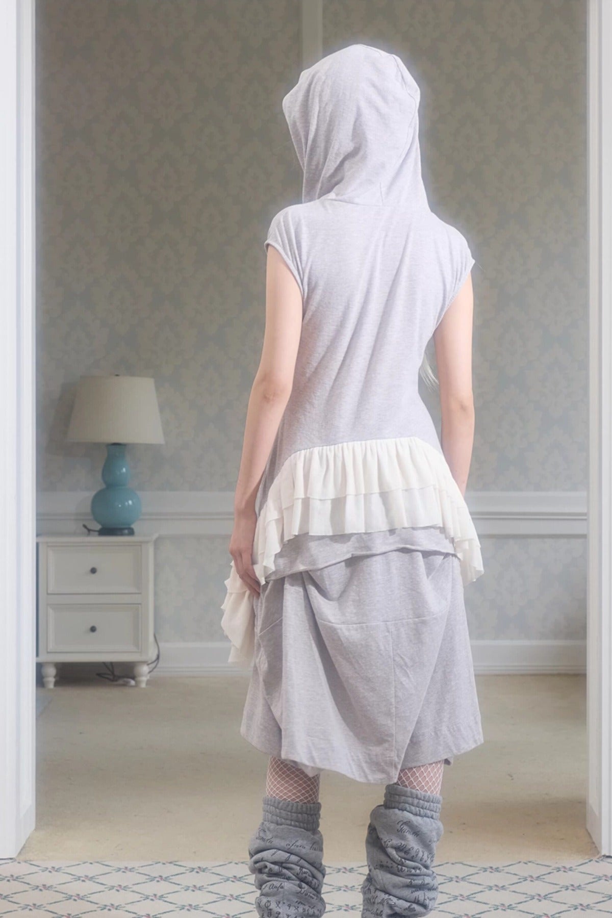 Deconstructed Mesh Patchwork Hooded Top