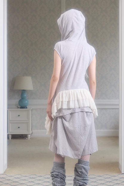 Deconstructed Mesh Patchwork Hooded Top