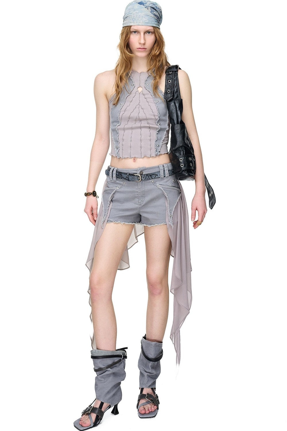 Washed Riveted Patchwork Vest