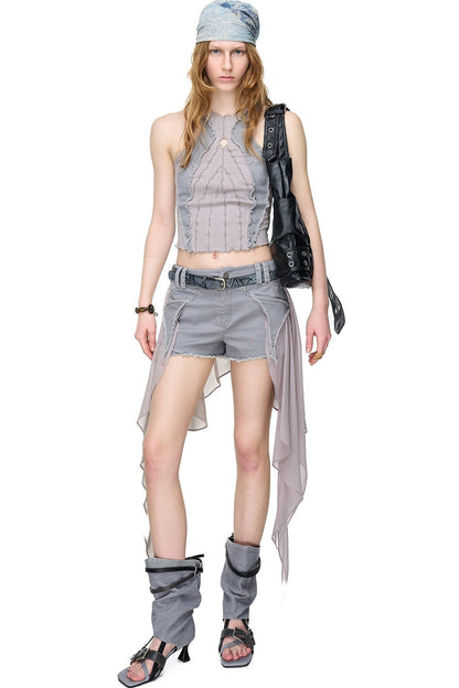 Washed Riveted Patchwork Vest