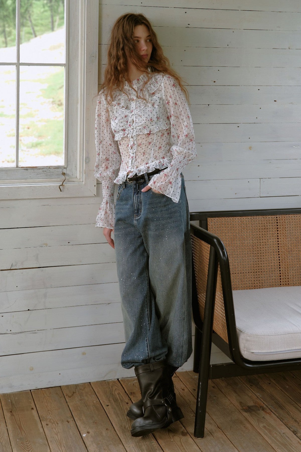 Ruffled Polka Dot Floral Blouse
