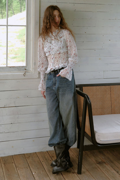 Ruffled Polka Dot Floral Blouse