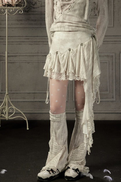 Asymmetrical Button Lace Train Skirt