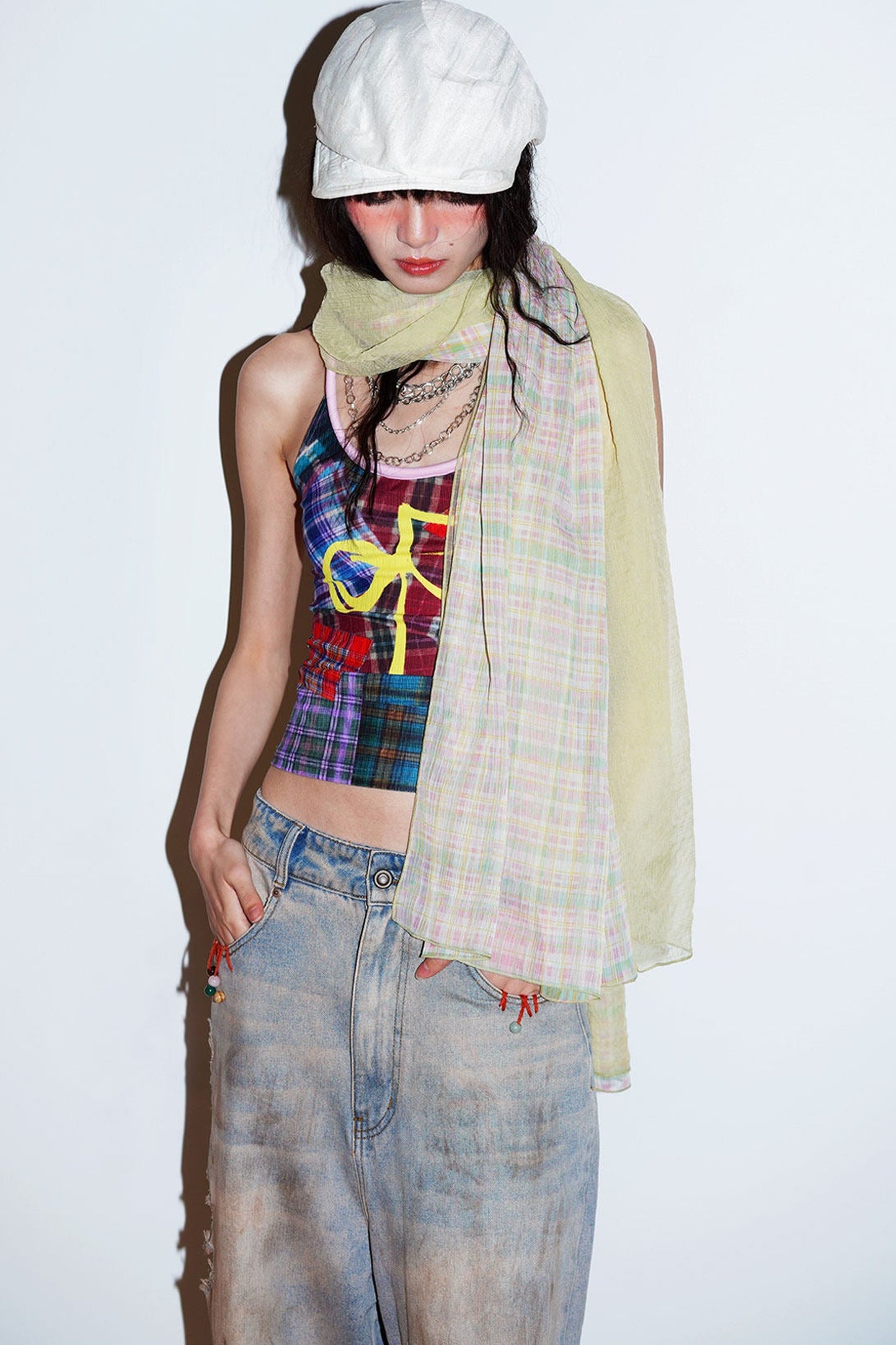 Color-Block Plaid Bow Camisole