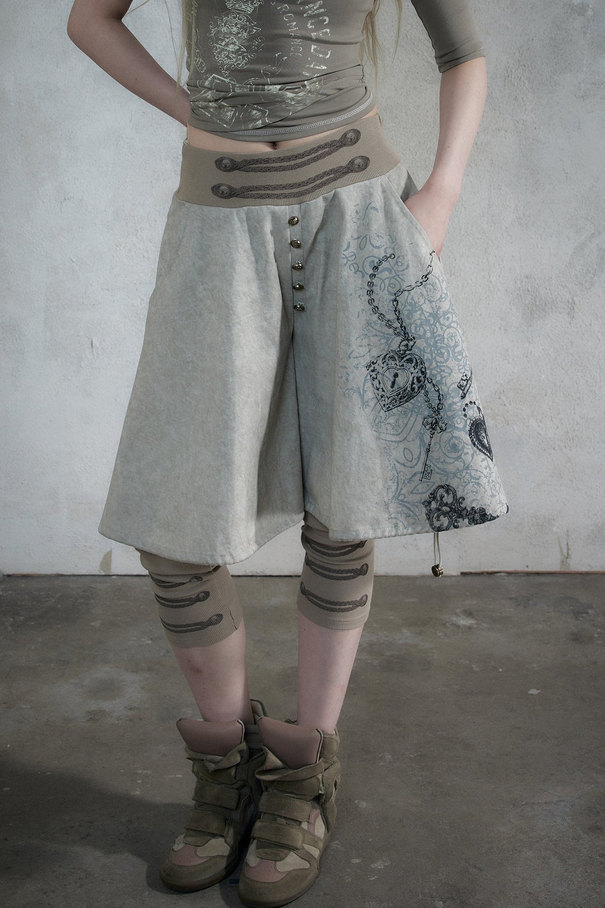 Punk Print Layered-Look Skirt