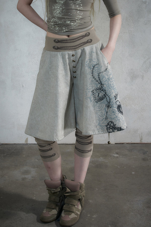 Punk Print Layered-Look Skirt