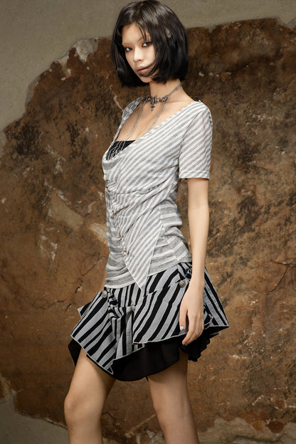 Asymmetrical Striped Knit Top