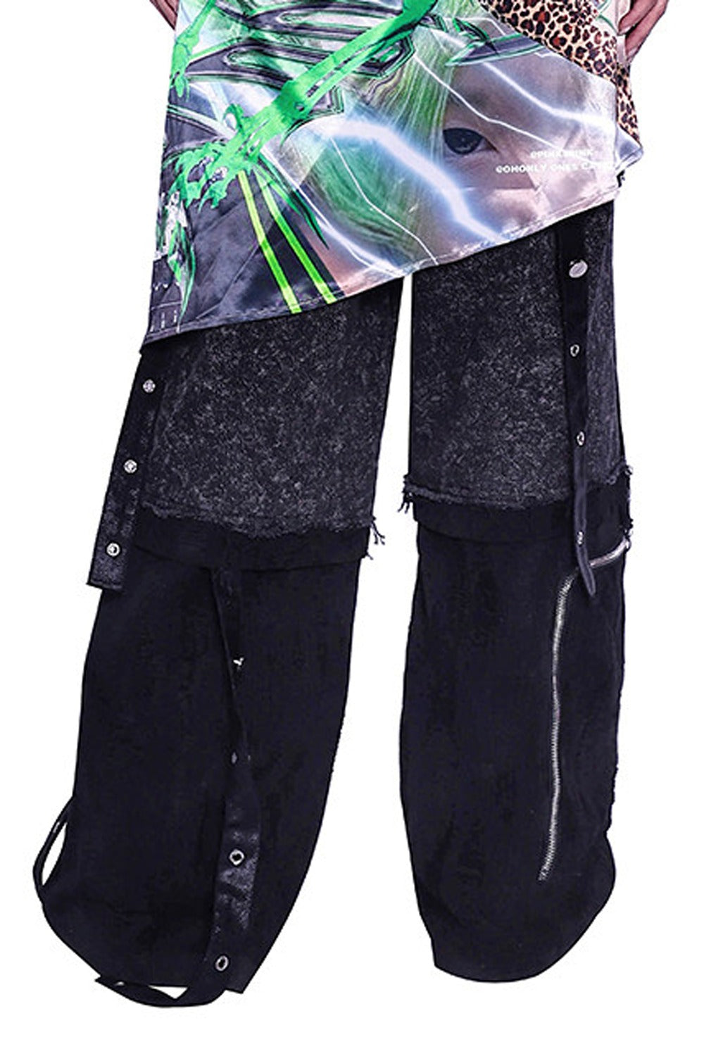 Stacked Patchwork Studded Belt Jeans