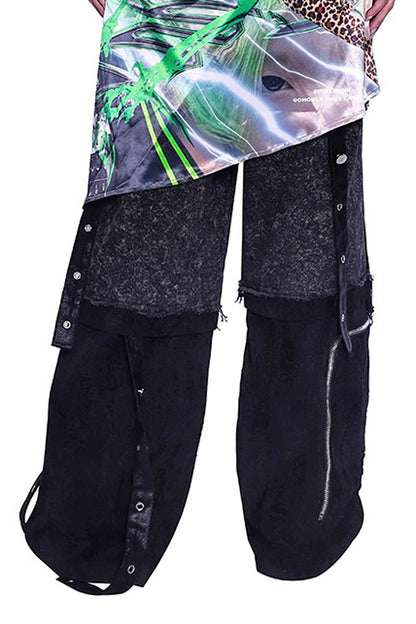 Stacked Patchwork Studded Belt Jeans