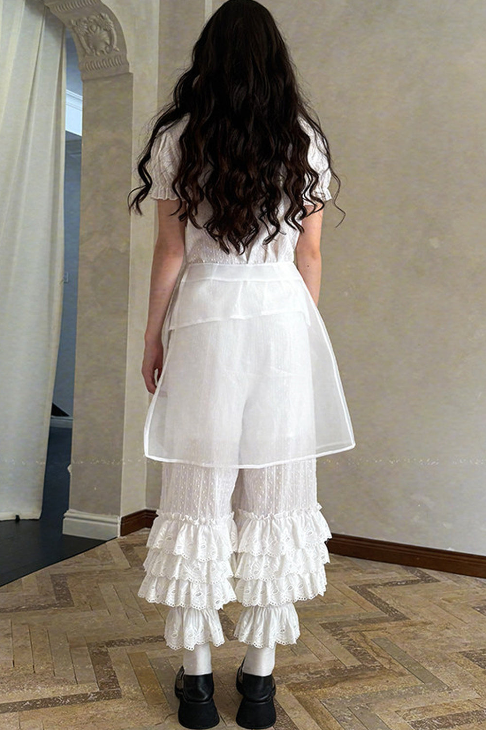 Transparent Doll Print Bowknot Apron Skirt