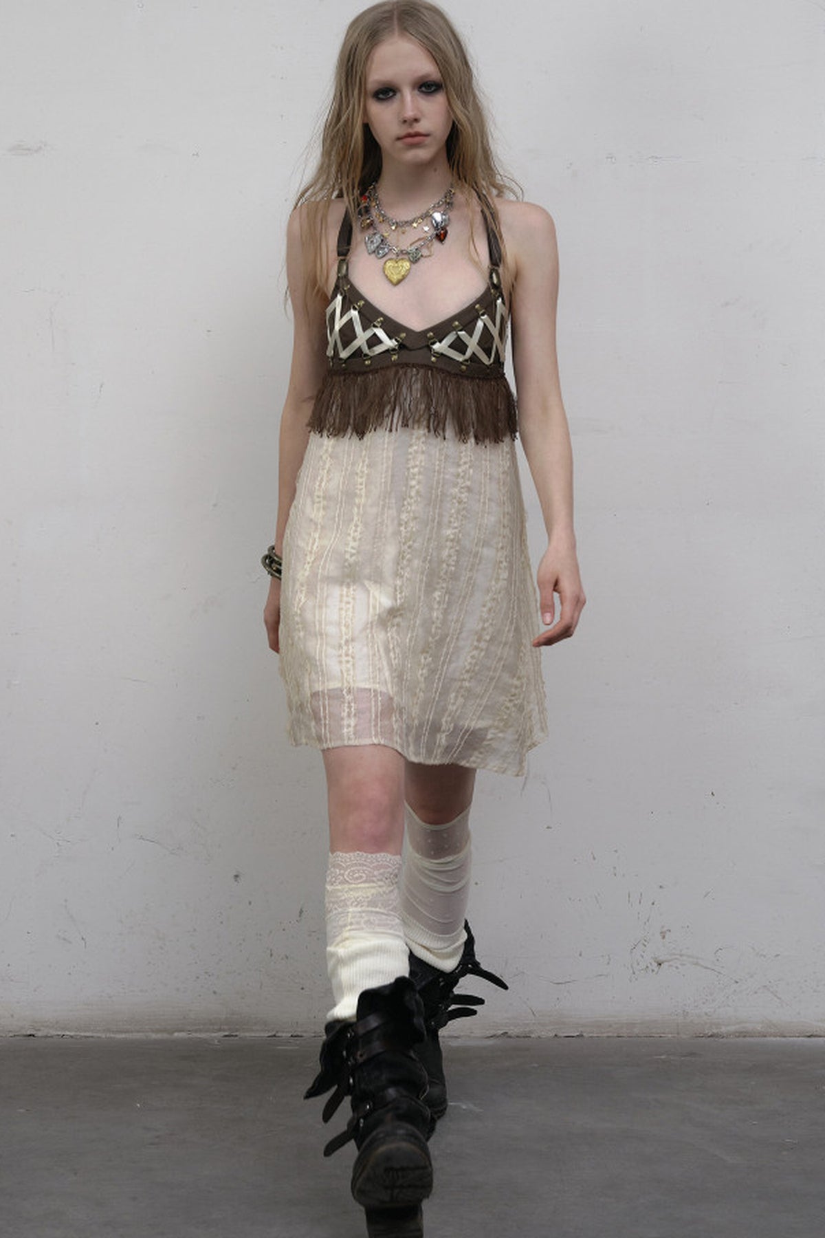 Fringe Leather Strap Camisole Dress