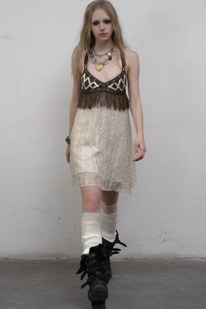 Fringe Leather Strap Camisole Dress