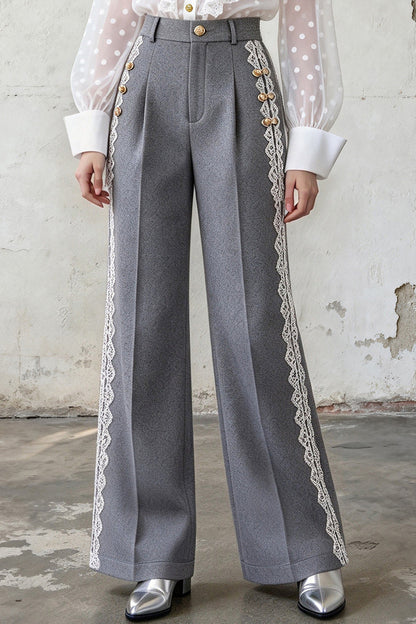 Gray Woven Wide-Leg Pants