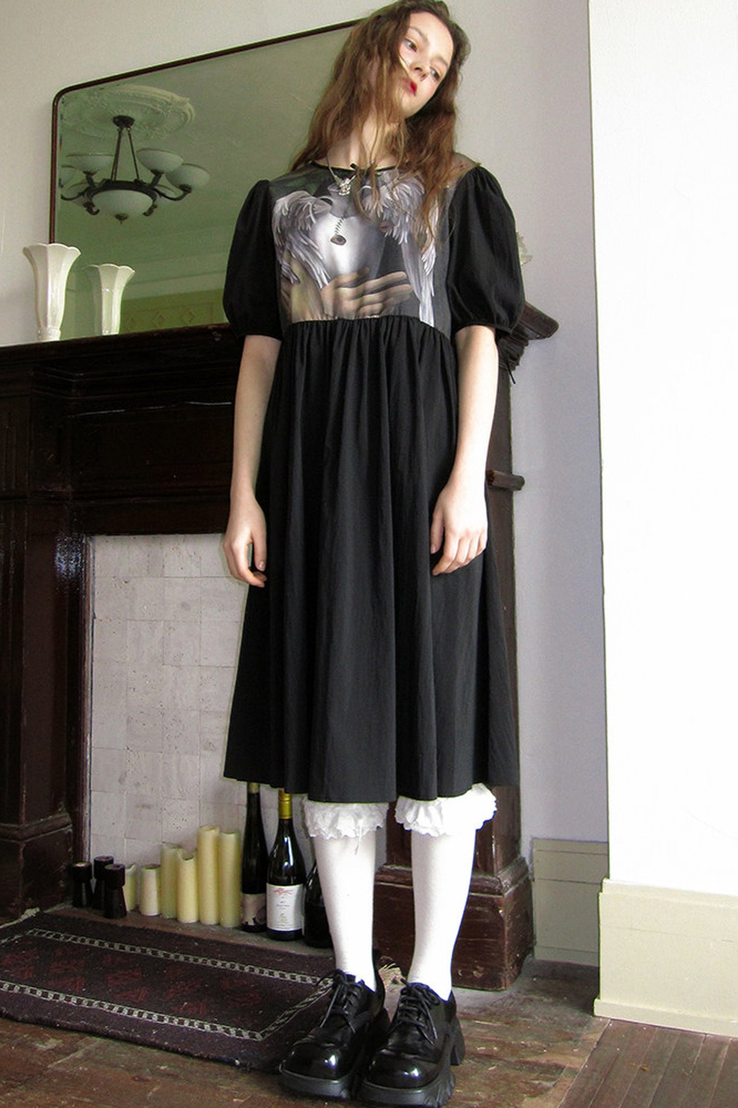 Tempera Oil Painting Print Short-Sleeved Dress