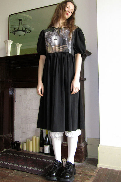 Tempera Oil Painting Print Short-Sleeved Dress