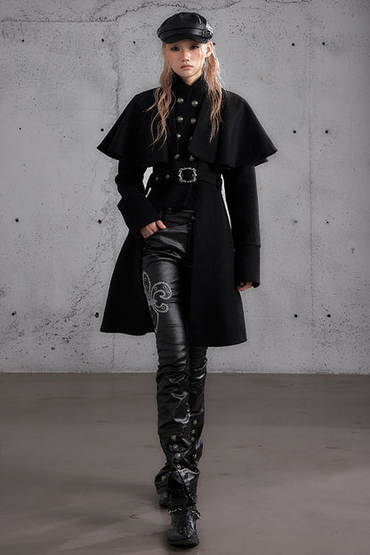 Punk Rock Embroidered Waxed Leather Pants
